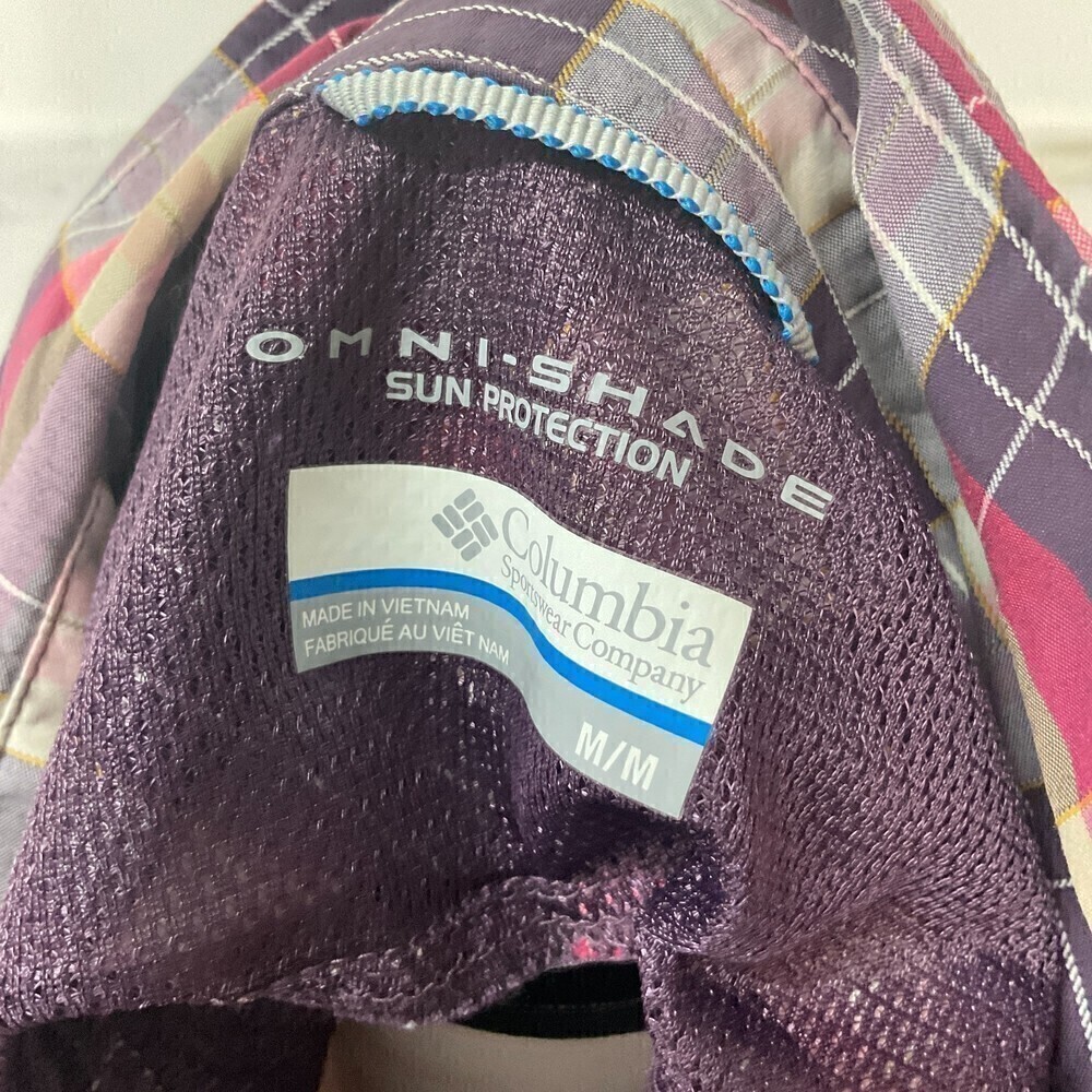 Columbia Shirt Women M Pink Purple Plaid Omni Shade Lightweight Long Sleeve H1 - Picture 11 of 12